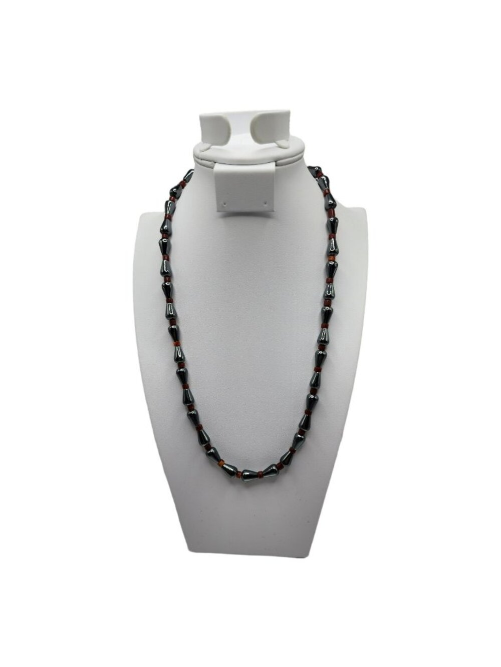 Polished Hematite & Root Beer Bead Spacers Surfer Necklace Tribal Barrel Clasp
